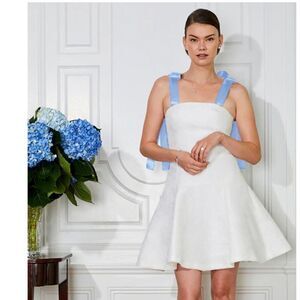 Elegant White and Blue Mini Dress